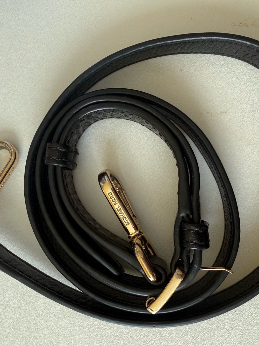 Michael Kors Black Leather Strap with Gold-Tone Accent